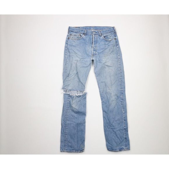 Vintage 80s Levis 501xx 32x32 Thrashed Button Fly Original Fit Jeans Blue USA